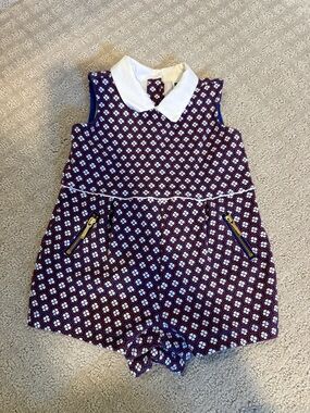 Janie and Jack Burgundy Navy White Patterned Girls Romper